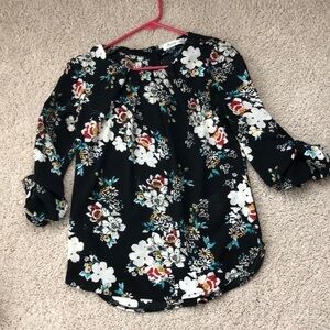 3/$25 Sunny Girl Top Size S Black with a Floral Print